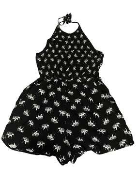 Stiletto Black and White Elephant Print Halter Romper
